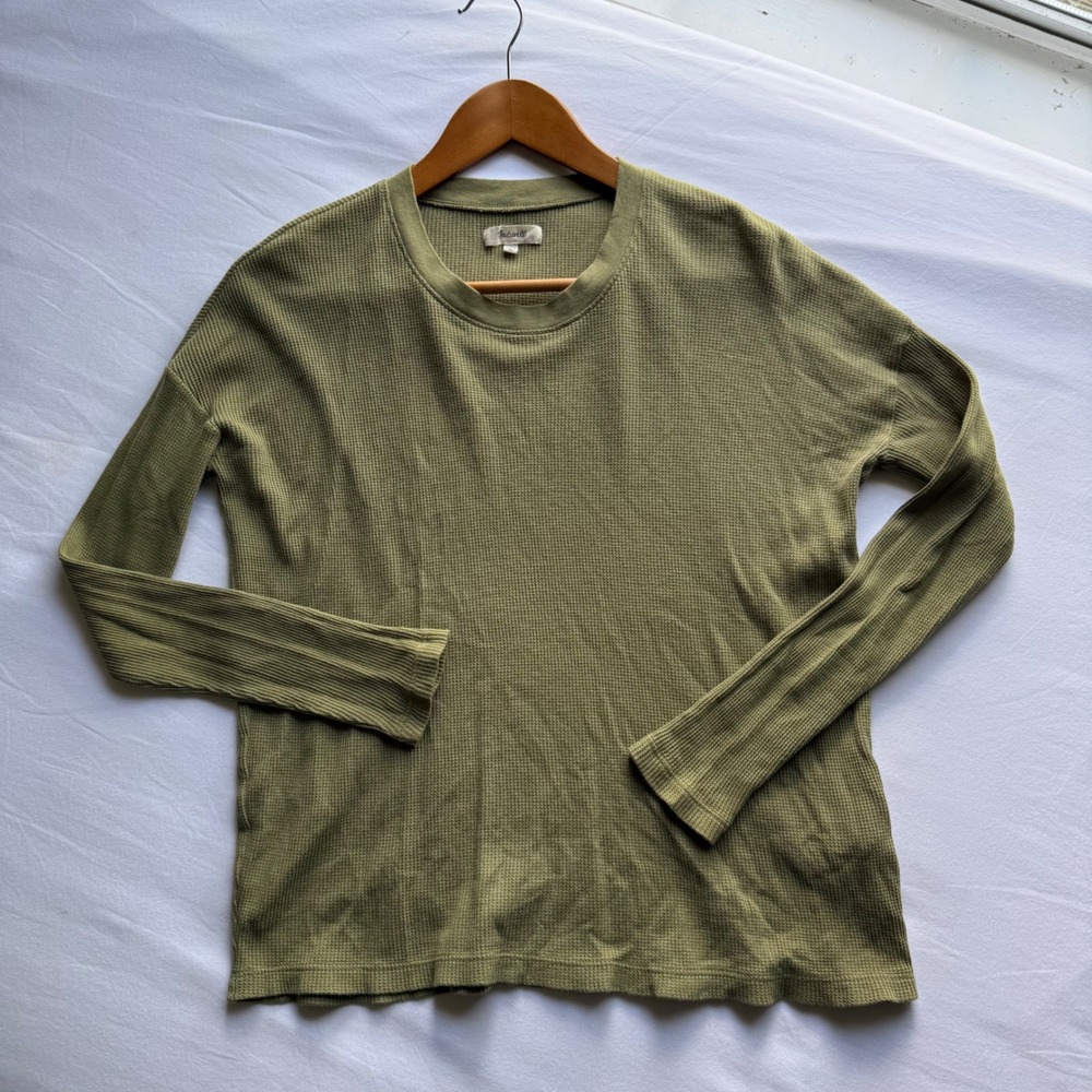 Madewell Womens Olive Green Waffle Knit Thermal Long Sleeve Top M1738 XXS